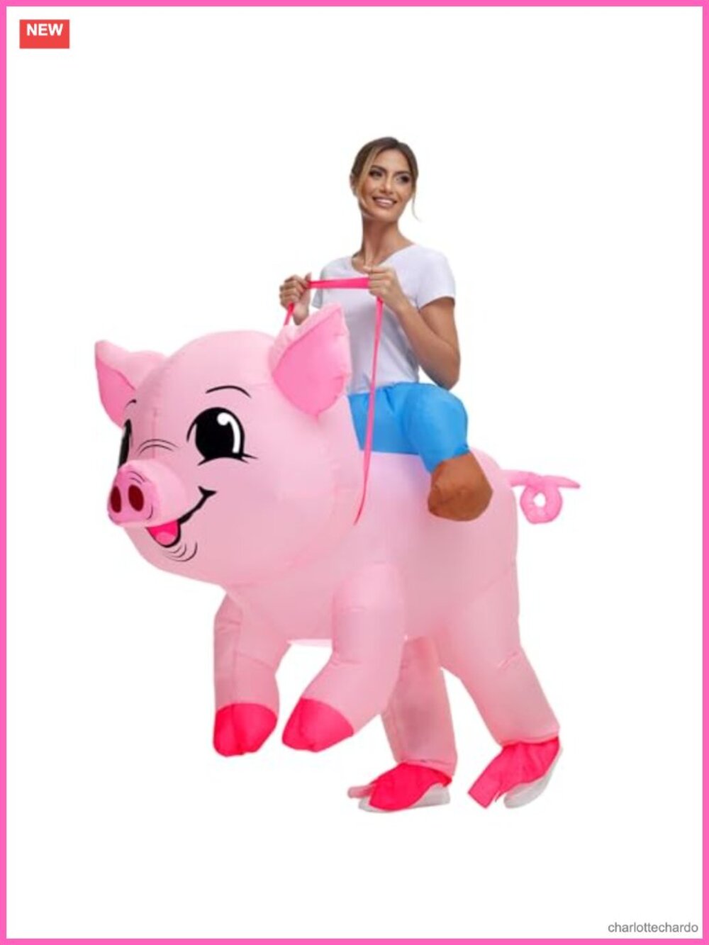 Adult Inflatable Pig Costume Polyester Halloween Blow Up Ride On Piggy Suit